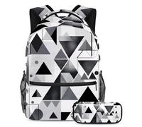 Unleash Creativity, zaino con astuccio per ragazzi ragazze adolescenti, set di 2 zaini per bambini, grigio geometrico astratto, Multicolore, B:29.4x20x40cm P:19x7.5x3.8cm, Zaini Daypack