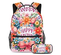 Unleash Their Style, set di 2 zaini per bambini con zaino alla moda e astuccio abbinato, ghirlanda di Pasqua rosa, Multicolore, B:29.4x20x40cm P:19x7.5x3.8cm, Zaini Daypack