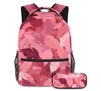 Unleash Their Style, set di 2 zaini per bambini con zaino alla moda e astuccio abbinato, motivo foglie rosa, Multicolore, B:29.4x20x40cm P:19x7.5x3.8cm, Zaini Daypack