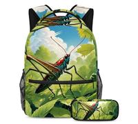 Unleash Their Style, set di 2 zaini per bambini con zaino alla moda e astuccio abbinato, simpatico cricket, Multicolore, B:29.4x20x40cm P:19x7.5x3.8cm, Zaini Daypack