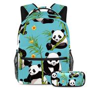Unleash Their Style, set di 2 zaini per bambini con zaino e astuccio, borsa da viaggio di grande capacità per ragazzi, ragazze e adolescenti, simpatico panda su blu, Multicolore, B:29.4x20x40cm\