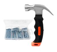 Unlorspy Piccolo martello con kit assortito di 260 chiodi hardware, mini martello con manico antiscivolo e chiodi da parete per appendere quadri (rosso)