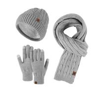 UNNESTAR FLeece Scarf Hat Glove Set - Berretto invernale da sci lavorato a maglia, per uomo e donna in stagione fredda, grigio., Taglia unica