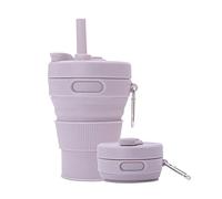 UNNESTAR Tazza da caffè in silicone, pieghevole, per campeggio, viaggi, con cannuccia, riutilizzabile, portatile, per attività all'aperto, escursionismo, 450 ml (viola, 450 ml, 1)