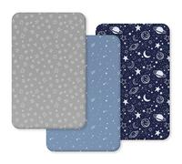 Unnivoll Next to Me Lenzuola per Culla 51 x 85 cm Super Morbide e Traspiranti Lenzuola con Angoli per Culla da Comodino Confezione da 3 Blu Scuro Pianeta