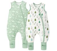 Unnivoll Sacco nanna con piedi, 1,5 Tog, confezione da 2 pezzi, in cotone, per tutte le stagioni, sacco nanna con gambe, morbido, 100 cm, per ragazzi e ragazze, albero verde