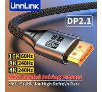 Unnlink DP 2.1 DisplayPort Cavo, Cavo da computer a monitor 16K, Frequenza di aggiornamento elevata 240 Hz, Scheda grafica Larghezza di banda elevata 80G