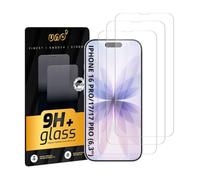 UNO' 3 pellicole proteggi schermo per iPhone 16Pro/17/17Pro(6,3"), in vetro temperato 9H HD, anti-impronte, antigraffio, compatibile con custodie, facile installazione.