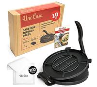 Uno Casa Pressa Tortillas In Ghisa da 25 cm - Piastra Ghisa Grande per Roti e Tortillas - in Omaggio 100 Fogli di Carta da Forno