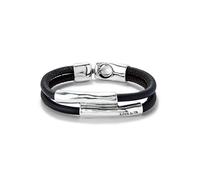 UNO de 50 Bracciale doppio cuoio marrone con due tubi placcati in argento sterling, X-Large, Argento, Nessuna pietra preziosa
