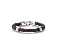 UNO DE 50 Bracciale in pelle intrecciata con 2 circonferenze placcate in argento sterling, X-Large, Argento, Nessuna pietra preziosa