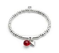 Uno de 50 Bracciale perline placcate in argento sterling e vetro di Murano rosso e cuore