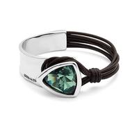 Uno de 50 | Bracciale rigido da donna | Pelle e placcato argento sterling | Cristallo verde sfaccettato | Taglia M | Gioiello fatto a mano | Prodotto in Spagna
