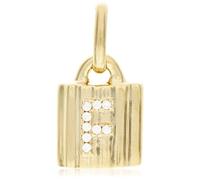Uno de 50 Charm lucchetto placcato oro 18k con lettera F di topazi