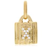 Uno de 50 Charm lucchetto placcato oro 18k con lettera W di topazi