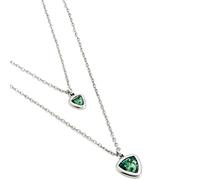 Uno de 50 Ciondolo a doppia catena, con triangoli centrali in cristallo verde, placcato in argento Sterling, Gioiello fatto a mano
