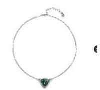 Uno de 50 Ciondolo con maglie, con triangolo e cristallo sfaccettato centrale di colore verde, Placcato in argento sterling, Gioielli fatti a mano
