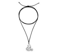 Uno de 50 ciondolo lungo con cordoncino effetto seta e cuore centrale placcato in argento Sterling con cristallo trasparente