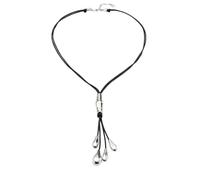 Uno de 50 Collana a frusta lunga in pelle con 2 tubuli e 4 frange con gocce placcata in argento sterling