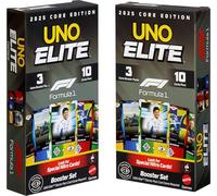 Mattel Games - Booster Set UNO Elite Formula 1, include due set di tre Game Booster Pack, ciascuno con 10 Carte Azione Elite per un totale di 60 carte aggiuntive, 7+ anni, JLV45