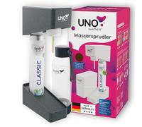 UNO Gassatore d'acqua - modulare e senza corrente | compatibile con tutti i cilindri CO₂ con filettatura standard | set in ottiglia d'acqua da 1 L e cilindro CO₂ (Classic) e asciugabottiglie (Nero