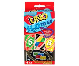 UNO H2O - Versione resistente all'acqua del gioco di carte più amato di sempre, carte plastificate e clip per portare il mazzo sempre con te, giocattolo per bambini, 7+ anni, P1703
