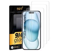 UNO' Pellicola Protettiva per Schermo per iPhone 15 Pro/iPhone 15 (15,5 cm), 3 Pezzi, Vetro Temperato 9H, Antigraffio, Ultrasottile, Alta Trasparenza, Facile da Installare. (iPhone 15/15 Pro)