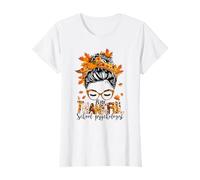 Uno Psicologo Scolastico Grato Messy Bun Autunno Ringraziamento Maglietta