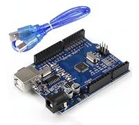 UNO R3 Scheda ATmega328P con cavo USB (compatibile con Arduino) per Arduino, tensione di ingresso 7-12 V, 16 MHz, 14 pin digitali 1/0 supporta PWM, SRAW 2KB, compatibile con RPi 4B/3B+/3B/2B/B+/Zero