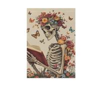 Uno scheletro che legge con fiori e farfalle bandiere decorative da giardino banner del Ringraziamento per la decorazione del cortile 28x40 su entrambi i lati