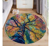 Uno Sguardo Verso La Chioma Pioppo Tappeto Rotondo,Giallo Tappeti,60Cmstile Pittura A Olio A Impasto Scendiletto Pelo Corto Rotondi Carpet