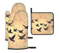 Uno stormo di uccelli al tramonto guanti da cucina colorati resistenti al calore cuscinetti caldi, carino panettiere, regali da cucina per amanti della cucina cuochi mamma