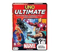 UNO Ultimate Marvel - Gioco di carte, design supereroe, Captain Marvel, Iron Man, Black Panther, Thor, regole speciali, carte di pericolo, carte da collezione, età 7+, HVM25