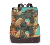 Uno zaino da donna in alpaca che indossa occhiali da sole da viaggio alla moda, zaino casual, zaino da donna in pelle con stampa per lavoro