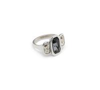 UNOde50 Anello in lega di metallo placcato in argento Sterling con vetro sfaccettato grigio e due bianchi.