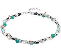 UNOde50 Collana in pelle a doppio cinturino, maglie in argento Sterling con perle e cristalli lavorati a mano, Design originale e unico