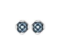 UNOde50 Orecchini placcati in argento Sterling con cristallo sfaccettato blu con chiusura a dado e logo inciso