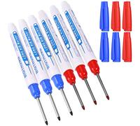 UNOLIGA 6pcs Pennarelli per Fori Profondi, Penna Falegname, Pennarello Indelebile a Punta Fine da 30 mm, Penna Marcatura per Segnare in Luoghi Profondi (Blu Rosso)