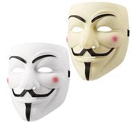 UNOLIGA Halloween Maschera di Anonymous, 2pcs Maschera V per Vendetta, Purge Mask Costume Accessori, Maschera Carnevale Cosplay (Bianco, Beige)