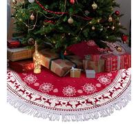 UNOLIGA Tappeto Sotto Albero di Natale, Gonna Albero di Natale Rosso, Copri Base Albero Natale Piccolo 97cm, Copertura Piede Gambe Albero di Natale Rotondo, con Fiocco di Neve Renna Nappa
