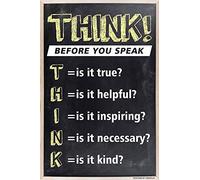 Unoopler Targa in metallo con scritta in lingua inglese "Think Before You Speak", per interni ed esterni, 20,3 x 30,5 cm, stile vintage