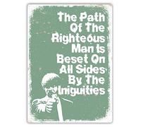 Unoopler Targa in metallo con scritta "The Path of The Righteous", per interni ed esterni, 20,3 x 30,5 cm, aspetto vintage