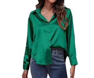 UnoSheng Camicetta con cerniera anteriore camicia di raso da donna in seta imitazione camicia a maniche lunghe europea e americana frontiera del commercio estero abbigliamento donna camicetta donna,