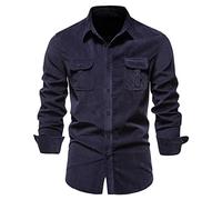 UnoSheng Camicia in jeans da uomo, a maniche lunghe, blu, vestibilità normale, per il tempo libero, business, semplice, con bottoni, girocollo, per adulti, Blu marino, M