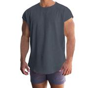 UnoSheng Canottiera da uomo, grande canotta ad alta street, con maniche a mezza maniche, tinta unita, neutra, casual, vintage, senza maniche, canotta con pizzo, da uomo, colorata, grigio scuro, L