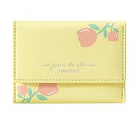 UnoSheng Donne Fiore Stampa Portafoglio Trifold Portafoglio Multi Card PU Breve Porta Carte Portafoglio Mens Portafoglio Compatto Pelle, Giallo, Taglia unica