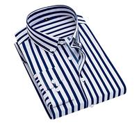 UnoSheng Henley - Camicia da uomo a maniche lunghe, a righe, con bottoni, per attività all'aria aperta, per il tempo libero, traspirante, streetwear oversize, Blu, XL