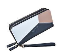 UnoSheng Portafoglio con doppia cerniera da donna lunga grande capacità frizione portafoglio doppio strato splicing contrasto cambiamento di colore borsa del telefono cellulare piccolo portafoglio,