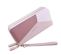 UnoSheng Portafoglio con doppia cerniera da donna lunga grande capacità frizione portafoglio doppio strato splicing contrasto cambiamento di colore borsa del telefono cellulare piccolo portafoglio,