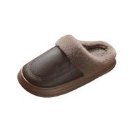 UnoSheng S - Scarpe da uomo da uomo, extra large, per uso domestico, in poliuretano, per interni, non slip, calde, in velluto, spesse, in cotone, per la parte posteriore aperta da uomo, caffè, 42 EU